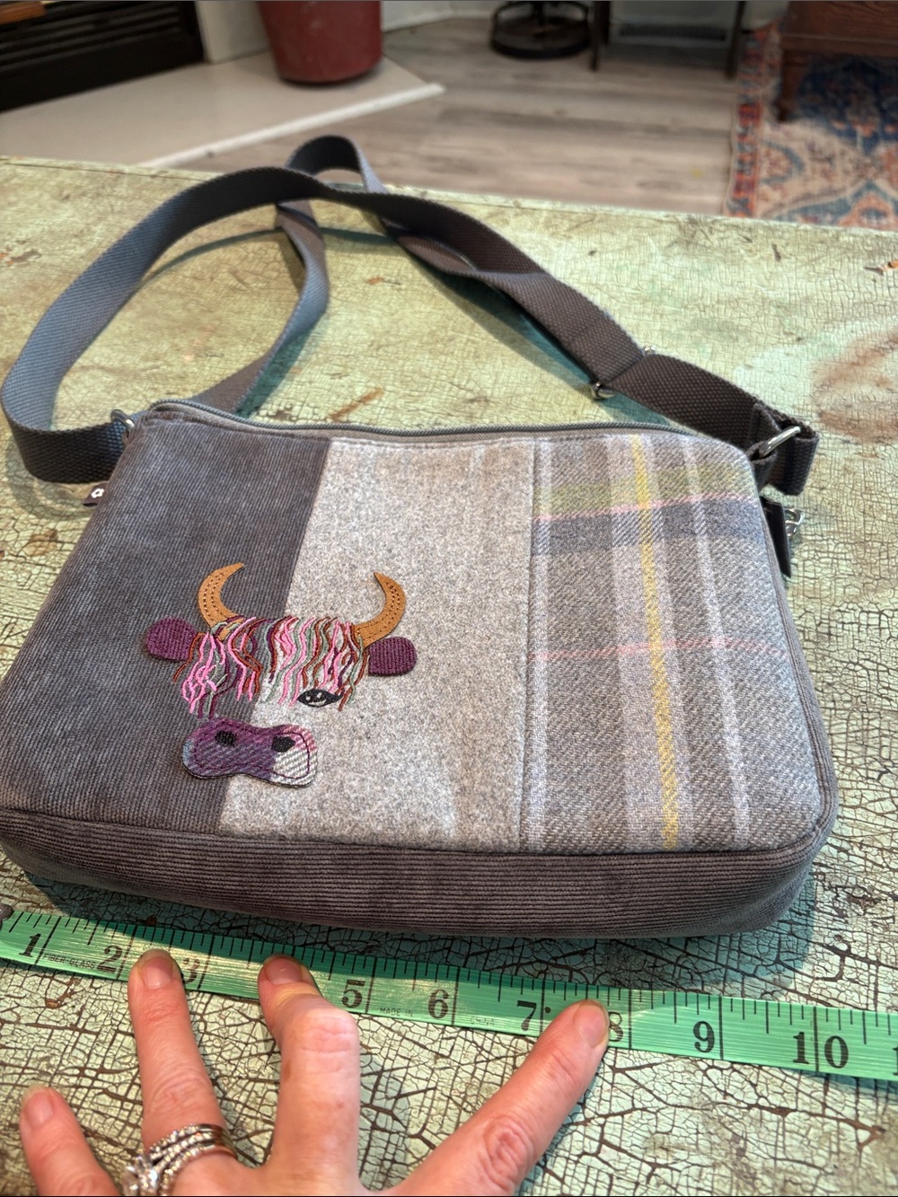 Earth Squared Highland Cow Crossbody Bag Plaid Tweed Fair Trade Purse - Picture 5 of 7
